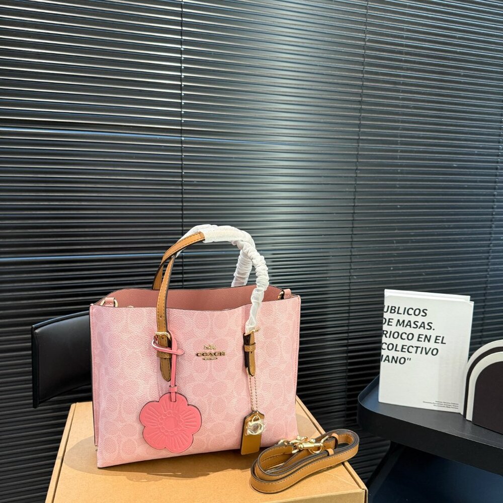 NWT Coach Mollie Tote Bag 25 Pink Tote Bag n Signature Canvas With Charms